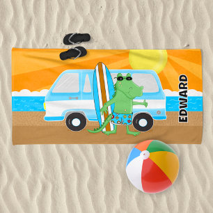 Toalla De Playa Placa de surf de cocodrilo lagarto Retro Van Sunsh