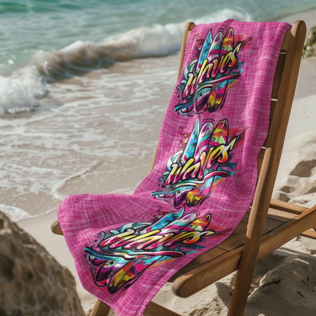 Toalla De Playa Placas de remo y ondas rosadas calientes (Subido por el creador)