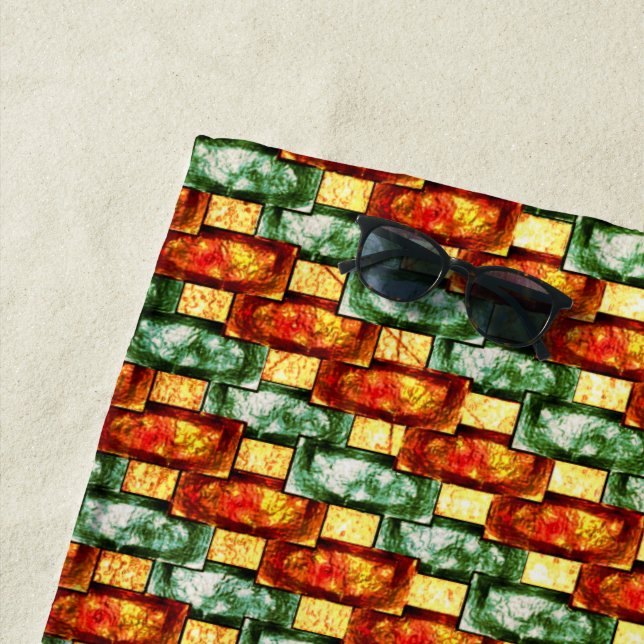 Toalla De Playa Placas rectangulares naranjas verdes talladas y ma (In situ)