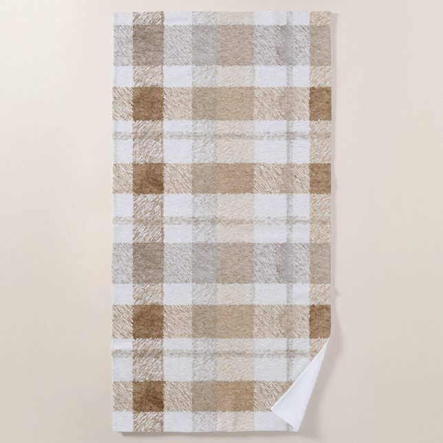 Toalla De Playa Plaid de rayas gris marrón crema (Anverso)