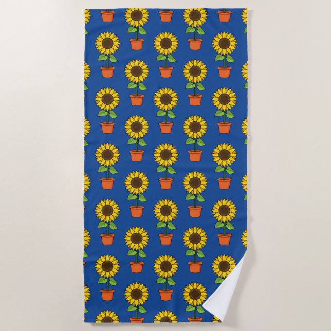 Toalla De Playa Planta de girasol en una olla (Anverso)