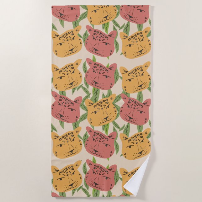 Toalla De Playa Plantas de jungla de chita verde Coral verde (Anverso)