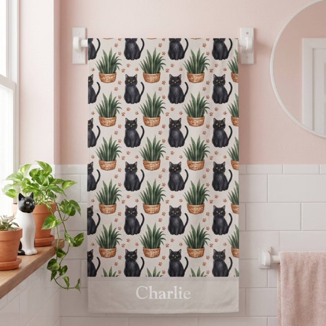 Toalla De Playa Plantas personalizadas y gato (Subido por el creador)