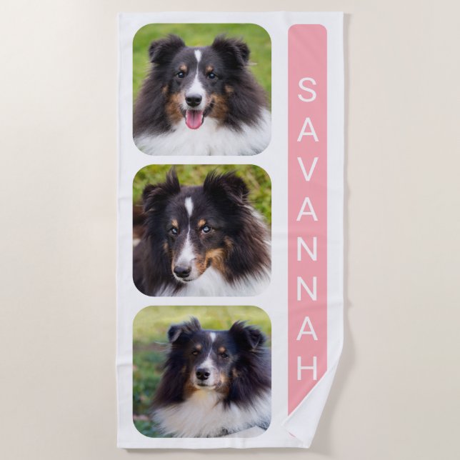 Toalla De Playa Plantilla De Collage De Fotos De 3 Personalizados  (Anverso)