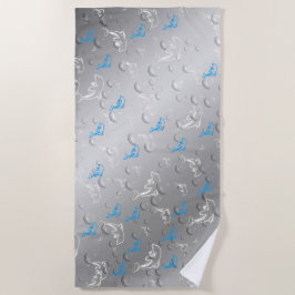 Toalla De Playa plata, azul, azul, oro, plata, dibujo, pescado,