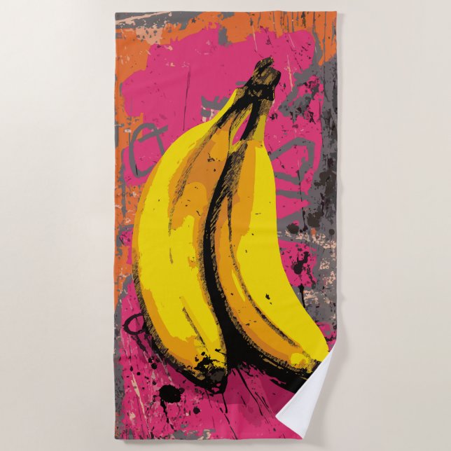 Toalla De Playa Plátanos Pop Art con fondo de Salpicadura Urbana (Anverso)