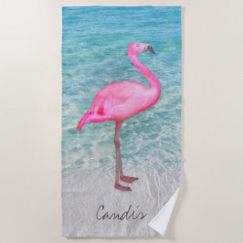 Toalla De Playa Playa de arena tropical personalizado rosa Flaming