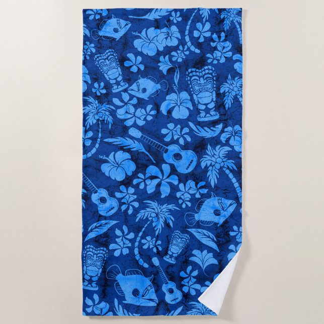 Toalla De Playa Playa de Makapuu: Hawaiian Batik Royal Blue (Anverso)