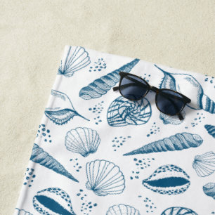 Toalla De Playa Playa de Seashell Blue White