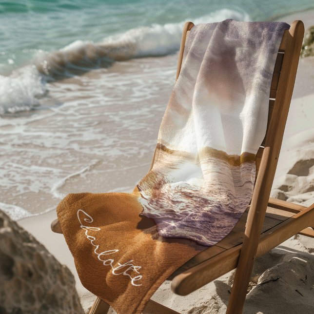 Toalla De Playa Playa de verano personalizada (Personalized Summer Sunset Beach Beach Towel)