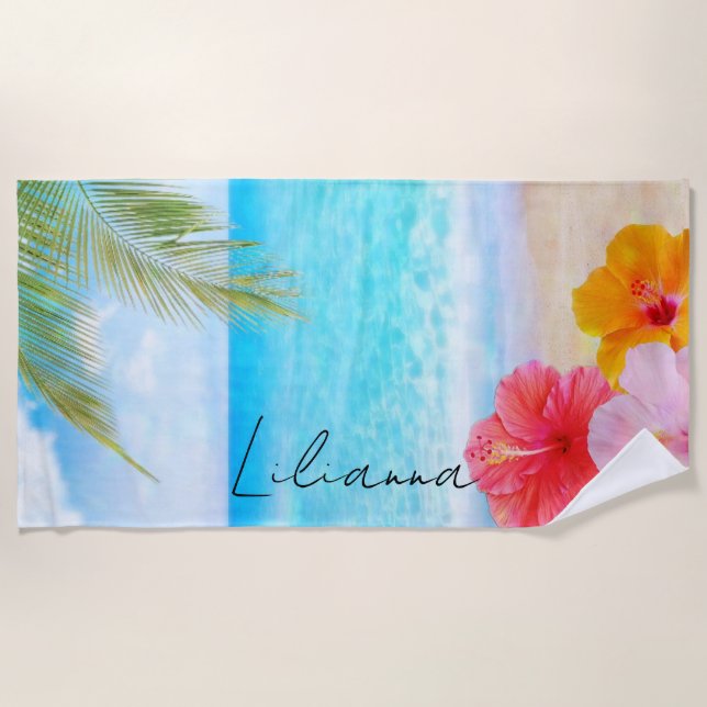 Toalla De Playa Playa personalizada con Hibiscus (Anverso)