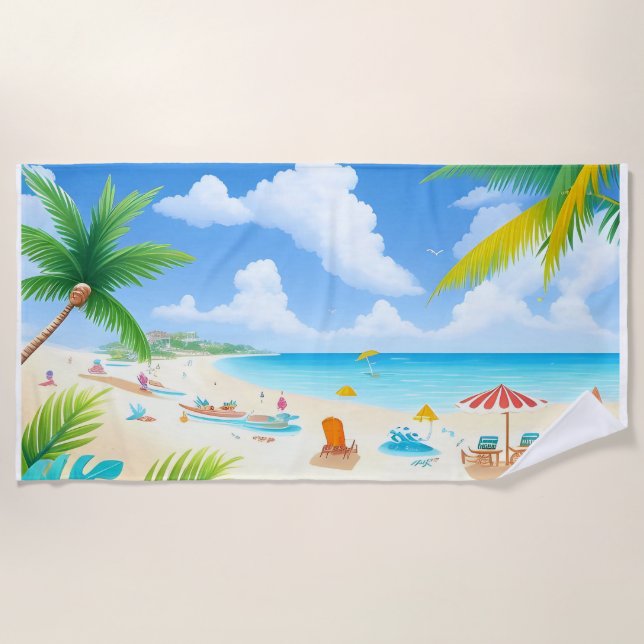 Toalla De Playa Playa Tropical con Palmeras, Agua Clara (Anverso)