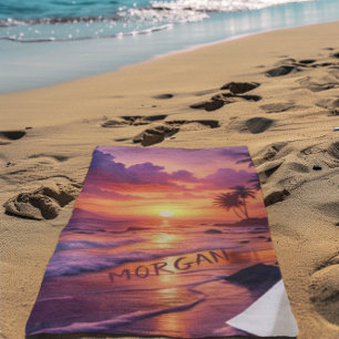 Toalla De Playa Playa Tropical Personalizada Sunset - Costa Dreamy