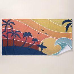 Toalla De Playa Playa Tropical Retro Surf Palmeras