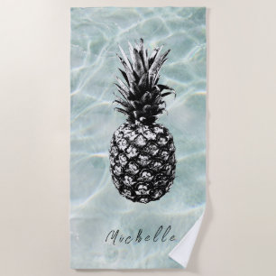 Toalla De Playa Playa tropical y piña arenosa   PERSONALIZADO