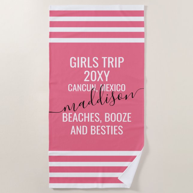Toalla De Playa Playas Booze Bestis Chicas Viaje Nombre Rosa (Anverso)