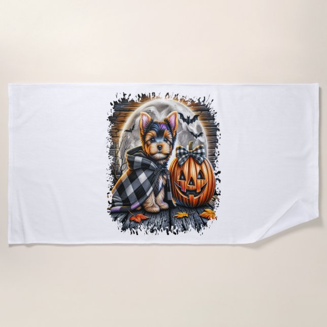 Toalla De Playa Plaza Yorkie Dog Halloween (Anverso)