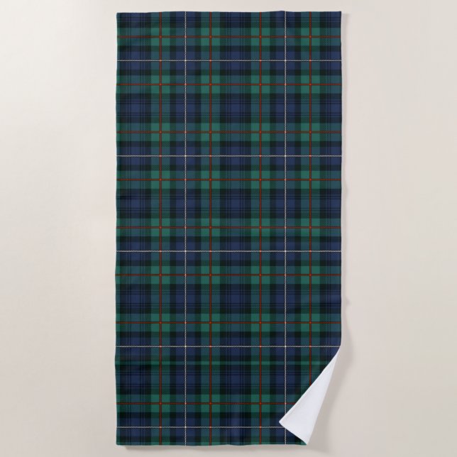 Toalla De Playa Plazo Tartan Clan Robertson Green Purple Check (Anverso)