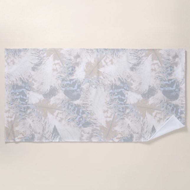 Toalla De Playa plumas de búho, gris, beige y azul, pájaro, luz, (Anverso)