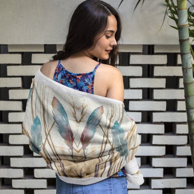 Toalla De Playa Plumas en acuarela sobre hierba seca (Subido por el creador)