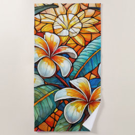 Toalla De Playa Plumeria de vidrio manchado sobre naranja