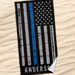 Toalla De Playa Policía de Línea Azul delgada personalizada