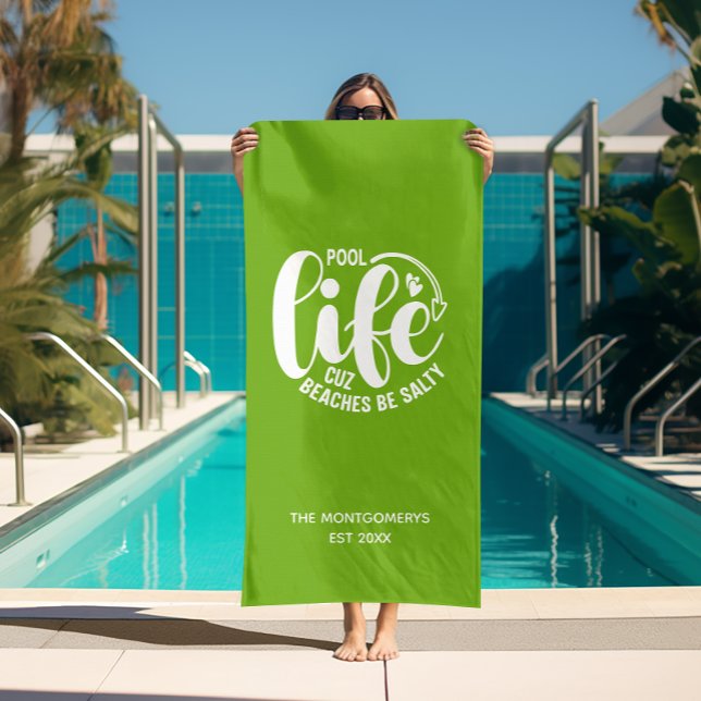 Toalla De Playa Pool Life Lime Green ("Pool life cuz beaches be salty" lime green beach towel (white on reverse side))