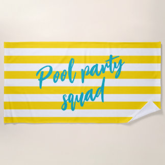 Toalla De Playa Pool Party Squad Cute Yellow and White Striped