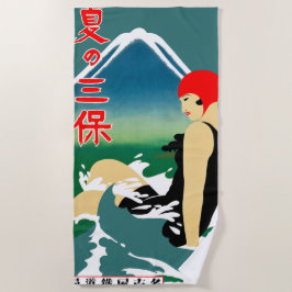 Toalla De Playa Poster japonés de turismo de viajes Chica Art Deco