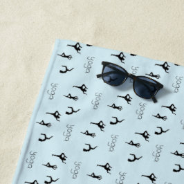 Toalla De Playa Posturas de yoga y patrón de texto en azul