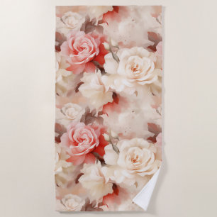 Toalla De Playa Precioso Floral Rosa Crema Rosado