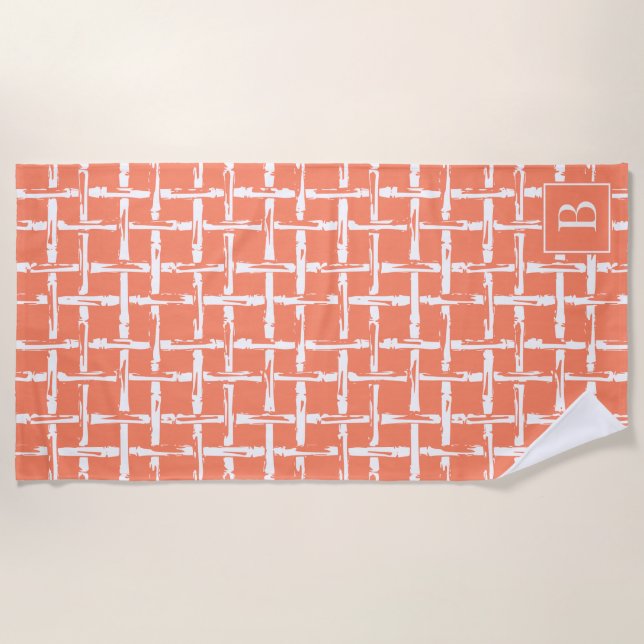 Toalla De Playa Preppy Bamboo – Coral Coastal Monogram  (Anverso)