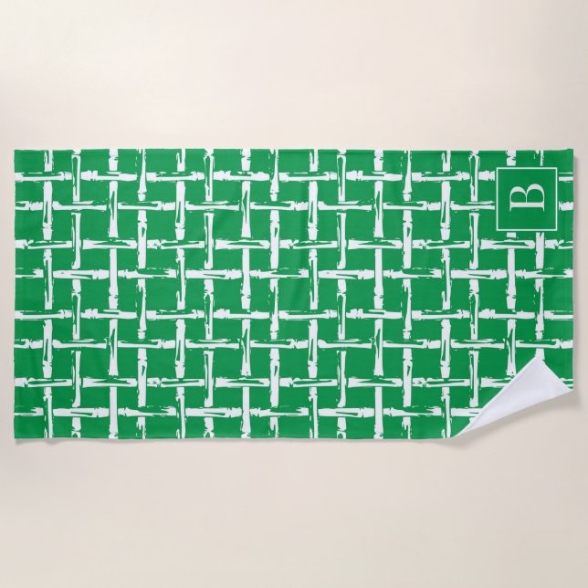 Toalla De Playa Preppy Bamboo – Green Coastal Monogram  (Anverso)