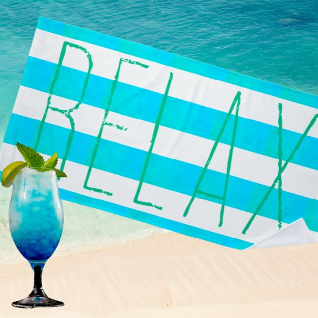 Toalla De Playa Preppy Caribbean Blue and White Stripe Relax  (Always listen to your beach towel!)