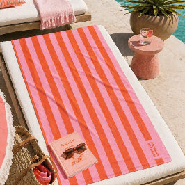 Toalla de Playa | Preppy Franja Audaz Coral Rosa
