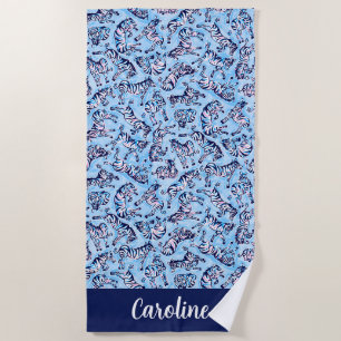 Toalla De Playa Preppy Palm Beach Blue Zebras Personalizadas