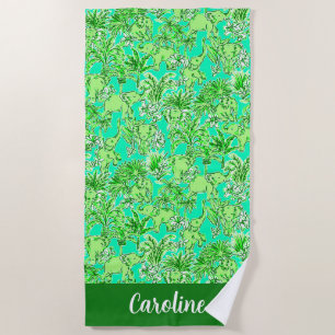 Toalla De Playa Preppy Palm Beach Elefantes Verdes Personalizados