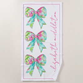 Toalla De Playa Preppy Pink and Green Bows Personalizados