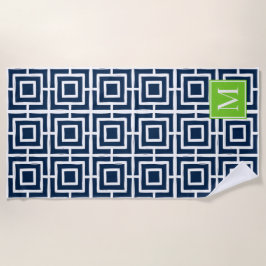 Toalla De Playa Preppy Square Lattice Monogram – Navy & Lime
