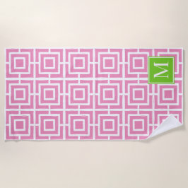 Toalla De Playa Preppy Square Lattice Monogram – Pink & Lime