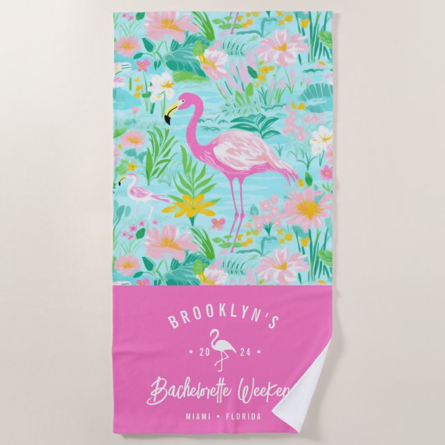 Toalla De Playa Preppy Summer Flamingo | Bachelorette Weekend (Anverso)