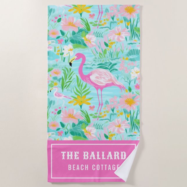 Toalla De Playa Preppy Summer Flamingo | Casa de playa (Anverso)