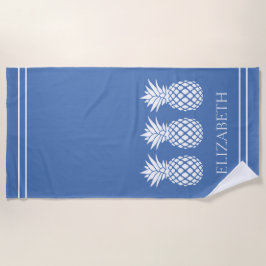 Toalla De Playa Preppy White Pineapple on Blue