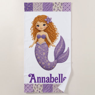 Toalla De Playa Pretty Purple Quilt Mermaid Personalize