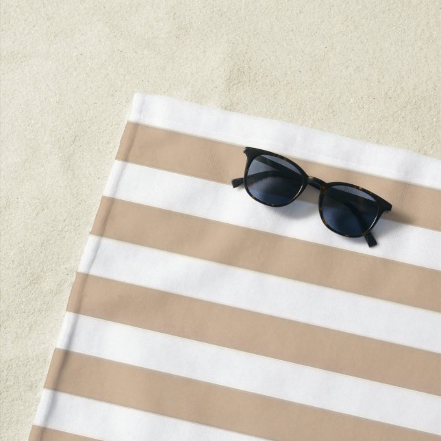 Toalla de playa primavera beige y raya blanca (In situ)