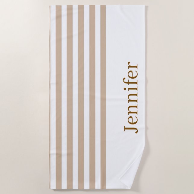 Toalla de playa primavera beige y raya blanca (Anverso)