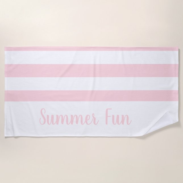 Toalla de playa primavera pastel rosa y blanco a r (Anverso)
