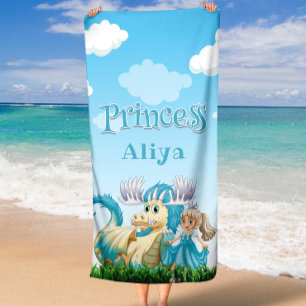 Toalla De Playa Princesa azul y nombre personalizado Dragon