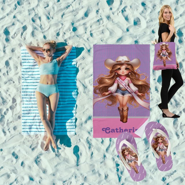 Toalla De Playa Princesa de Rodeo de Niña Occidental 1 Personaliza (Rodeo Princess Collection great gifts for summer time fun. beach towel, tote bag, flip flops etc)