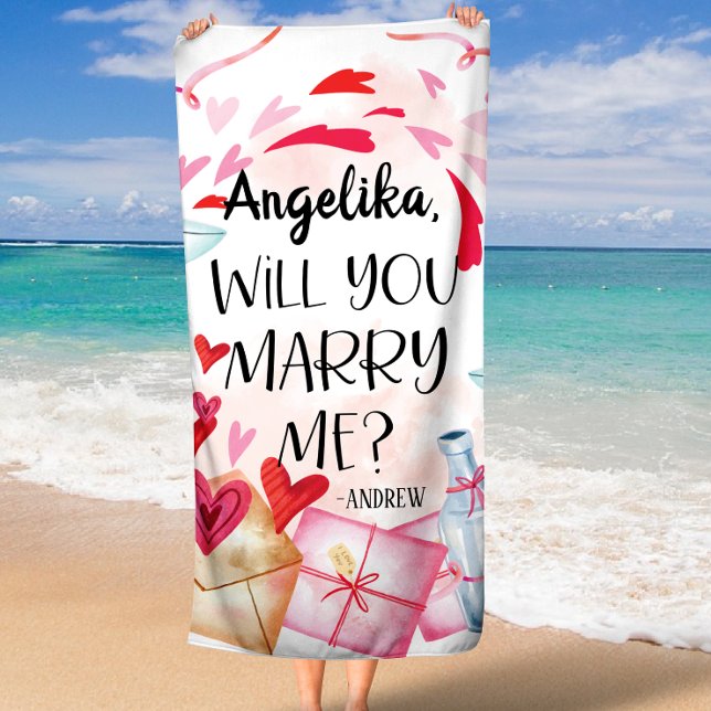 Toalla De Playa Propuesta matrimonial | ¿Te Casarás Conmigo? Nombr (Marriage Proposal | Will You Marry Me? Custom Name Beach Towel)